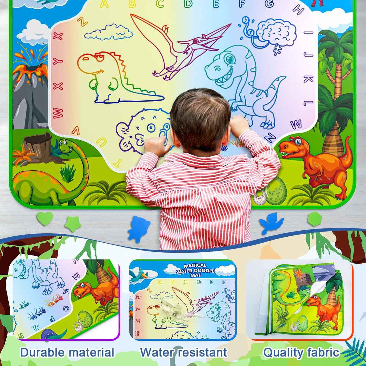 Water Doodle Mat for Kids 32x40 Inch, Mess Free Coloring Mat Educational Toy for 3 4 5 6 7 8 Years Old Girls & Boys, Neon Color Mat Doodle Board Writing Drawing Toys Holiday Christmas Birthday Gifts