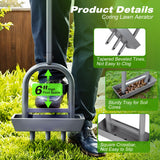Walensee Lawn Aerator Coring Tool with Soil Core Storage Tray, 38.2" Manual Yard Plug Aerator with 3 Tines, Grass Aeration Gardening Tool with Cleaning Tool for Lawn Care and Compacted Soil