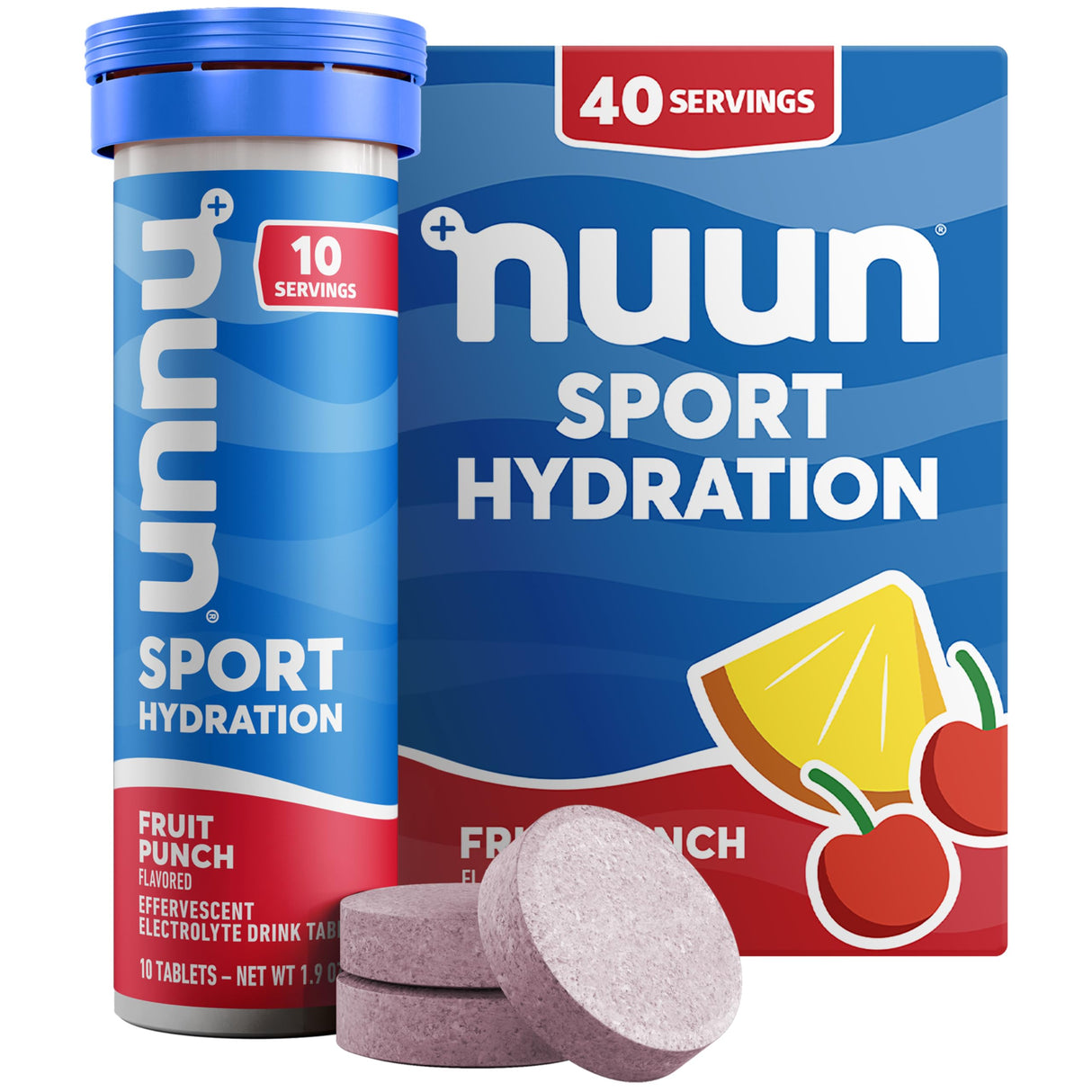 Nuun Sport Electrolyte Tablets with Magnesium, Calcium, Potassium, Chloride & Sodium, Gluten Free & Vegan, Fruit Punch, 4 Pack (40 Servings Total)