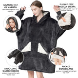 Touchat Wearable Blanket Hoodie, Oversized Sherpa Fleece Sweatshirt Blanket with Giant Hood Pocket and Sleeves for Adult, Warm & Cozy Grey Blanket Gifts for Women