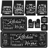 Fourluoo 10 Pcs Farmhouse Kitchen Decor and Accessories Set 4 Kitchen Towels 2 Pot Holders 2 Oven Mitts 2 Rugs for Christmas Thanksgiving Cooking Baking Daughter Mom Gifts(Black,Classic Style)