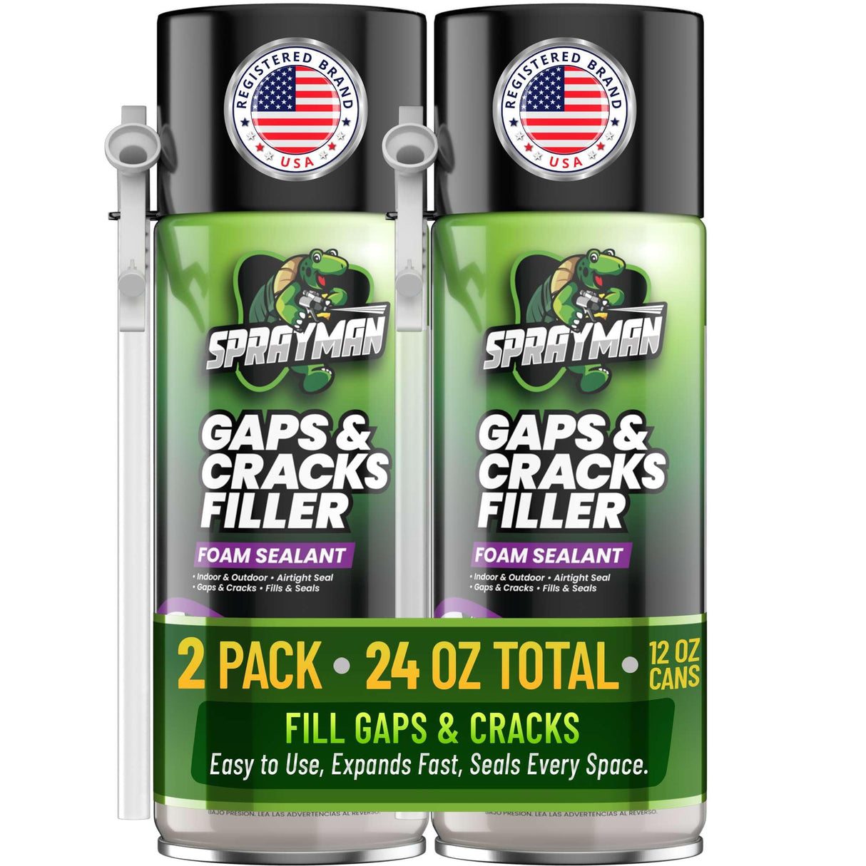 Sprayman Gaps and Cracks Filler Foam - Polyurethane Expanding Foam Sealant for Insulating Doors & Windows, Waterproof & Paintable, Straw Use - 12oz, 2 Pack