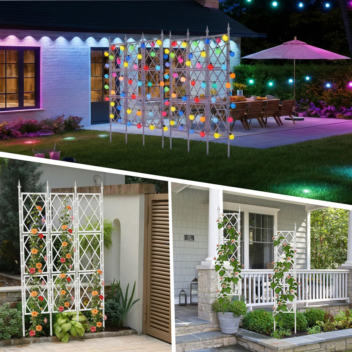 63 Inch White Metal Pipe Garden Trellis Support Fence Frame for Climbing