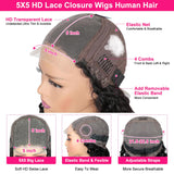 Brazilian Virgin 24 Inch 5x5 HD Lace Closure Deep Wave Wig - Human Hair, Glueless, Pre-Plucked, Deep Curly, 180% Density
