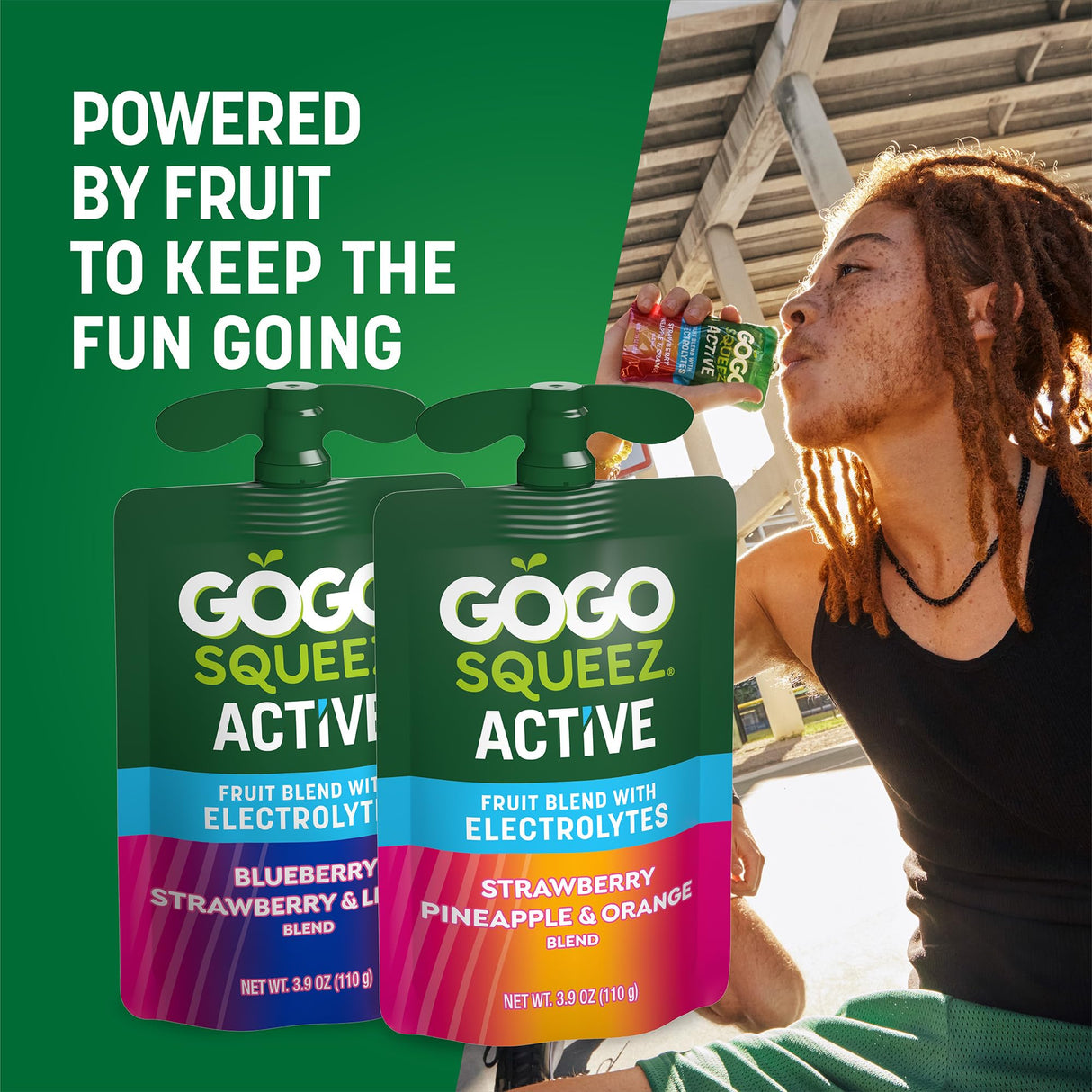 GoGo squeeZ Active Fruit Blend with Electrolytes | 18-Count Variety Pack | Blueberry Strawberry Lemon & Strawberry Pineapple Orange | Made with Real Fruit and Antioxidants Vitamin A, Vitamin E, & Vitamin C