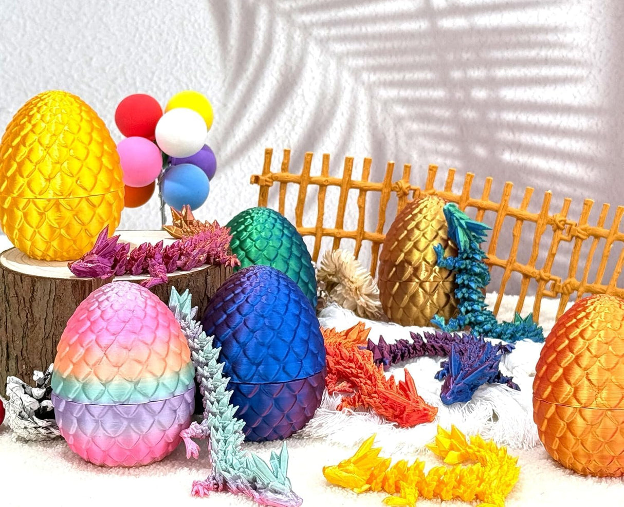 3D Printed Dragon Eggs with Dragon Inside – Fantasy Tabletop Decor, 3D Printing Toys for Kids & Adults – Unique Desktop Decoration & Collectible – Christmas Ornament & Stocking Stuffers (4 Pack)