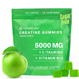 VYBRANCE LABS Creatine Monohydrate Gummies for Women & Men - 5g Creatine with Taurine & B12 for Energy, Muscle & Focus | Vegan, Sugar Free, Gluten-Free | Creatine Monohydrate | 120 ct Green Apple