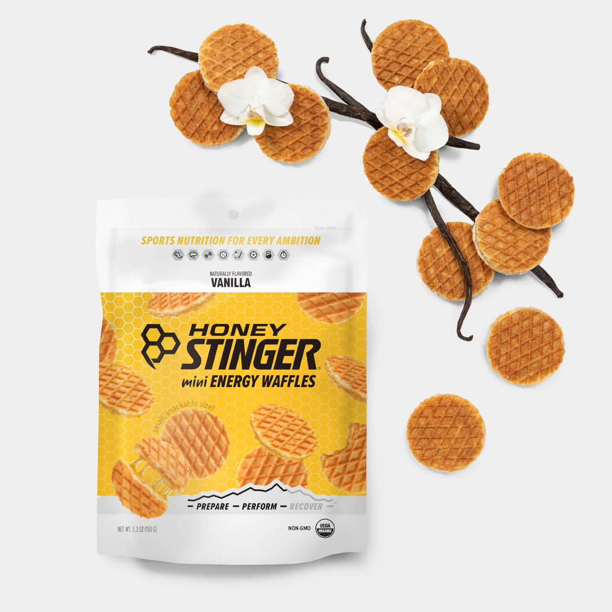 Honey Stinger Organic Mini Vanilla Waffles, Energy Stroopwafel for Exercise, Endurance and Performance, Sports Nutrition for Home & Gym, Pre and Post Workout, 5 Bags, 26.5 Ounce