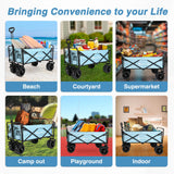 Yesker Foldable Wagon - 300lbs Collapsible Garden Carts with All Terrain Wheels for Outdoor Camping Sports Shopping Gardening - Heavy Duty Portable Utility Trolley (Blue)