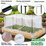 Metal Garden Netting Kit, 8 Pack 2.6ft Raised Garden Bed Net Support Stakes with 13×10ft Fine Mesh Insect Netting 16pcs Clips Bird Barrier Screen Cover for Protect Plant Vegetable Row from Animals Bug