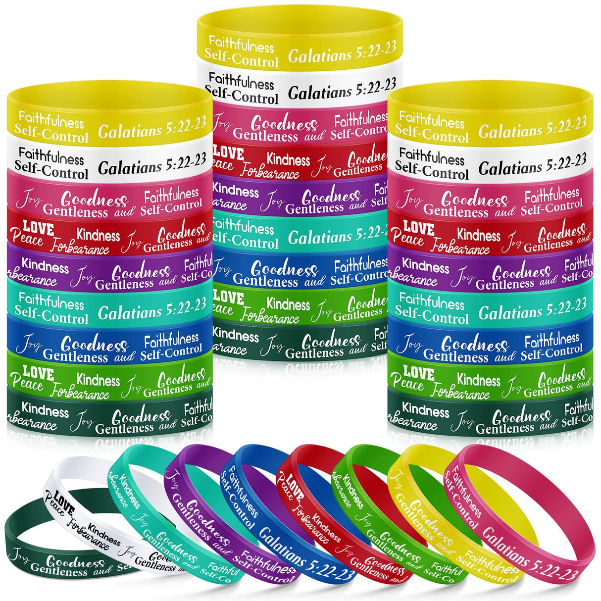 Huquary 48 Pcs Fruit of The Spirit Silicone Bracelets Bulk,Multicolour