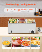 VEVOR 5-Pan Commercial Food Warmer, 24QT Electric Steam Table, 1200W Professional Countertop Stainless Steel Buffet Bain Marie with 86-185°F Temp Control for Catering and Restaurants, Silver