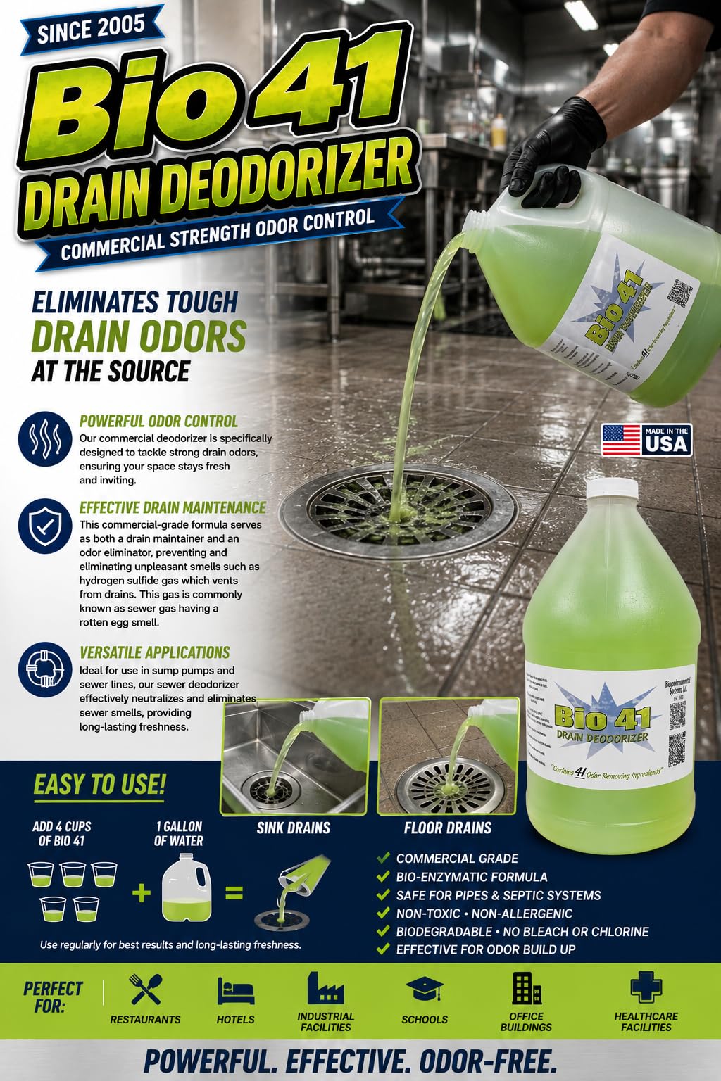Drain Deodorizer- Odor Eliminator - Commercial Drain Deodorizer - Neutralizer Sewer Gas Smell Remover - One Gallon