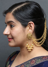 Bindhani Indian Bahubali Style Long Tassel With Multiple Small Jhumki Earring & Back Hair Chain For Women