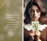 St Dymphna Bracelet - Saint Dymphna Prayer Card, The Lord's Prayer Card - Stretchable Round Saint Dymphna Bracelet with Purple and Amethyst Beads - St.Dymphna Bracelet and Cards Set of 3 Items