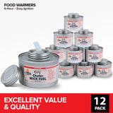 6-Hour Food Warmers for Parties (12 Pack), Chafing Fuel Cans with Wick and Safety Twist Cap, Catering Food Warmers for Buffets, Parties, Weddings, Long Lasting Burners for Food Warmer, Food Heater
