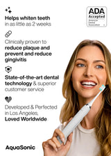 Aquasonic Vibe Series Ultra-Whitening Toothbrush – ADA Accepted Electric Toothbrush - 8 Brush Heads & Travel Case – 40,000 VPM Motor & Wireless Charging - 4 Modes w Smart Timer – Optic White