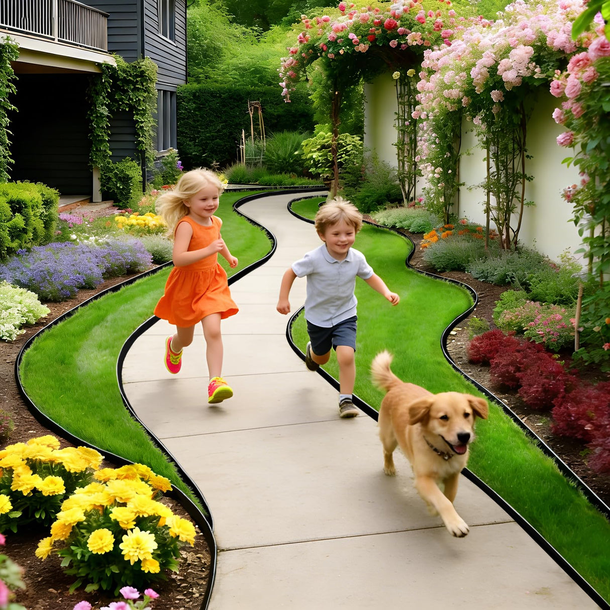 4 Inch Tall Landscape Edging, 132FT Garden Lawn Edging Kit with 120 Spikes, No Dig Plastic Border for Flower Beds, Pathways, Driveways, Weed Barrier