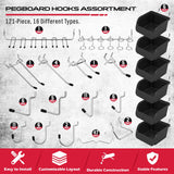 Ultimate 121-Piece Pegboard Hooks Set, Pegboard Accessories with Metal Hooks, Durable Peg Board Organizer Accessories, Pegboard Bins, Peg Board Tool Utility Hooks