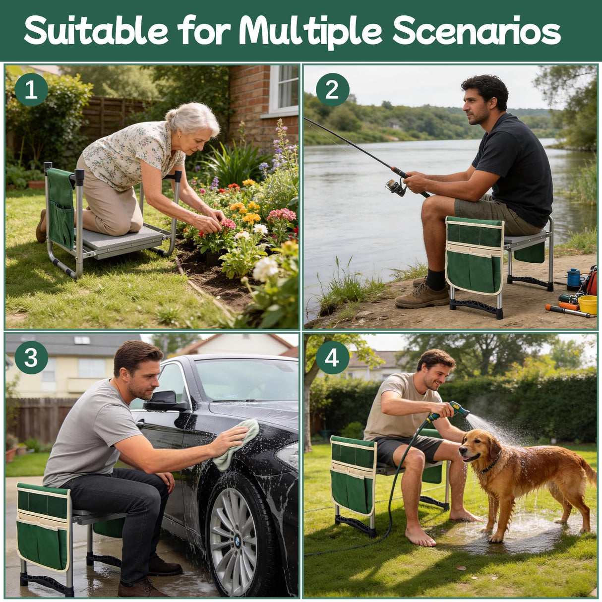 Toptoo Garden Kneeler and Seat with 11.5" Wide Pad, Foldable Garden Stool with 2 Tool Bags, Heavy Duty Garden Kneeler for Gardening, Women, Horticulturist
