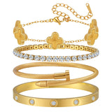 Jzrow 18K Gold Plated Bangle Bracelets Stack for Women,Four Leaf Clover Stackable Bracelets Non Tarnish,4 Pcs Jewelry sets Gifts (Gold)