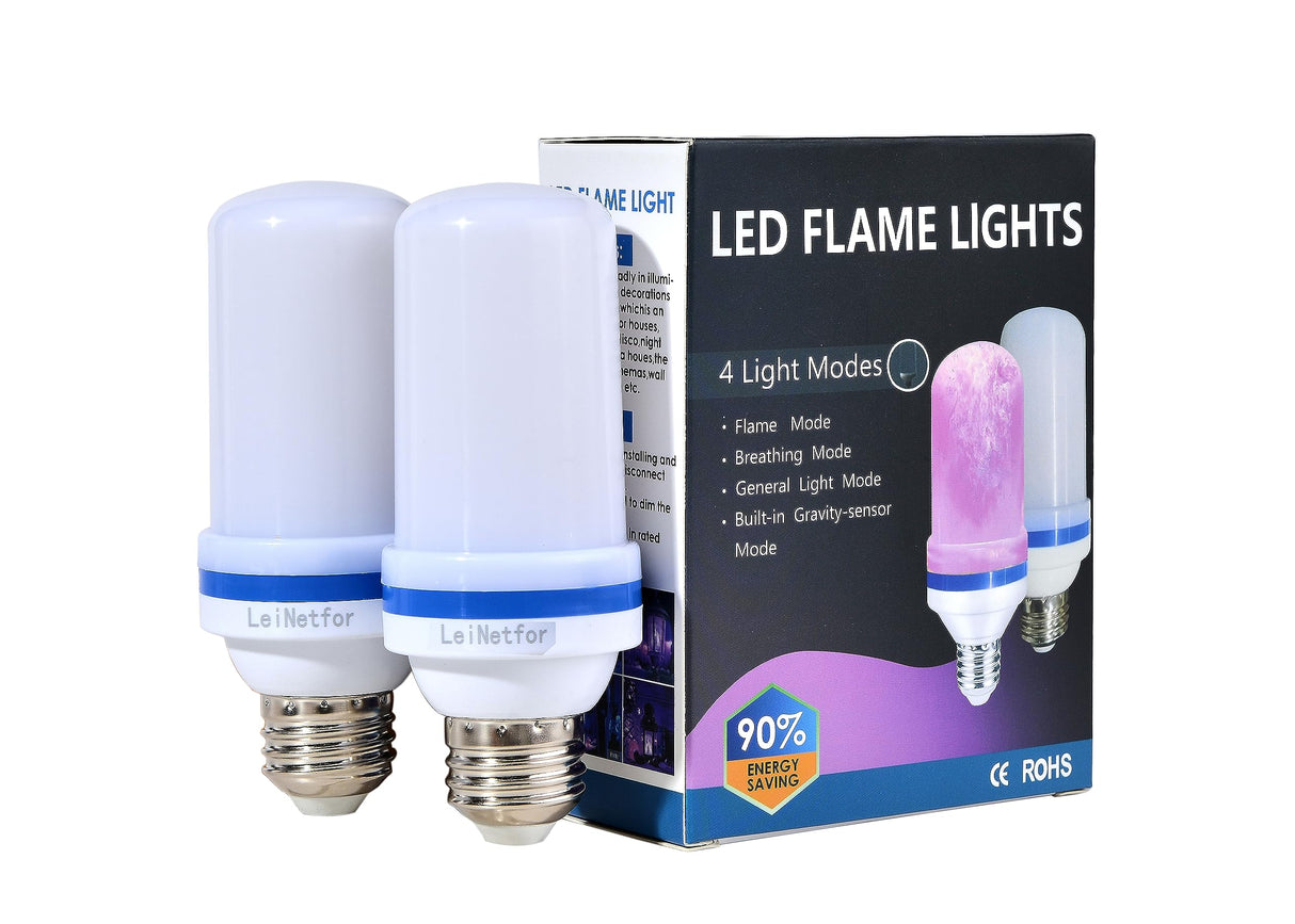 LeiNetfor Upgraded LED Purple Flame Light Bulbs - Halloween Decorations Outdoor Light Bulbs,E26/E27 Base Christmas Purple Flickering Light Bulbs Outdoor, 4W LED Flame Bulbs Lights (4 Pack)
