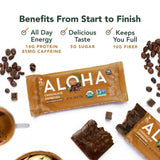ALOHA Organic Plant Based Protein Bars - Chocolate Espresso (85mg Caffeine) - 12 Bars, Vegan, Low Sugar, Gluten-Free, Paleo, Low Carb, Non-GMO, No Stevia, No Erythritol
