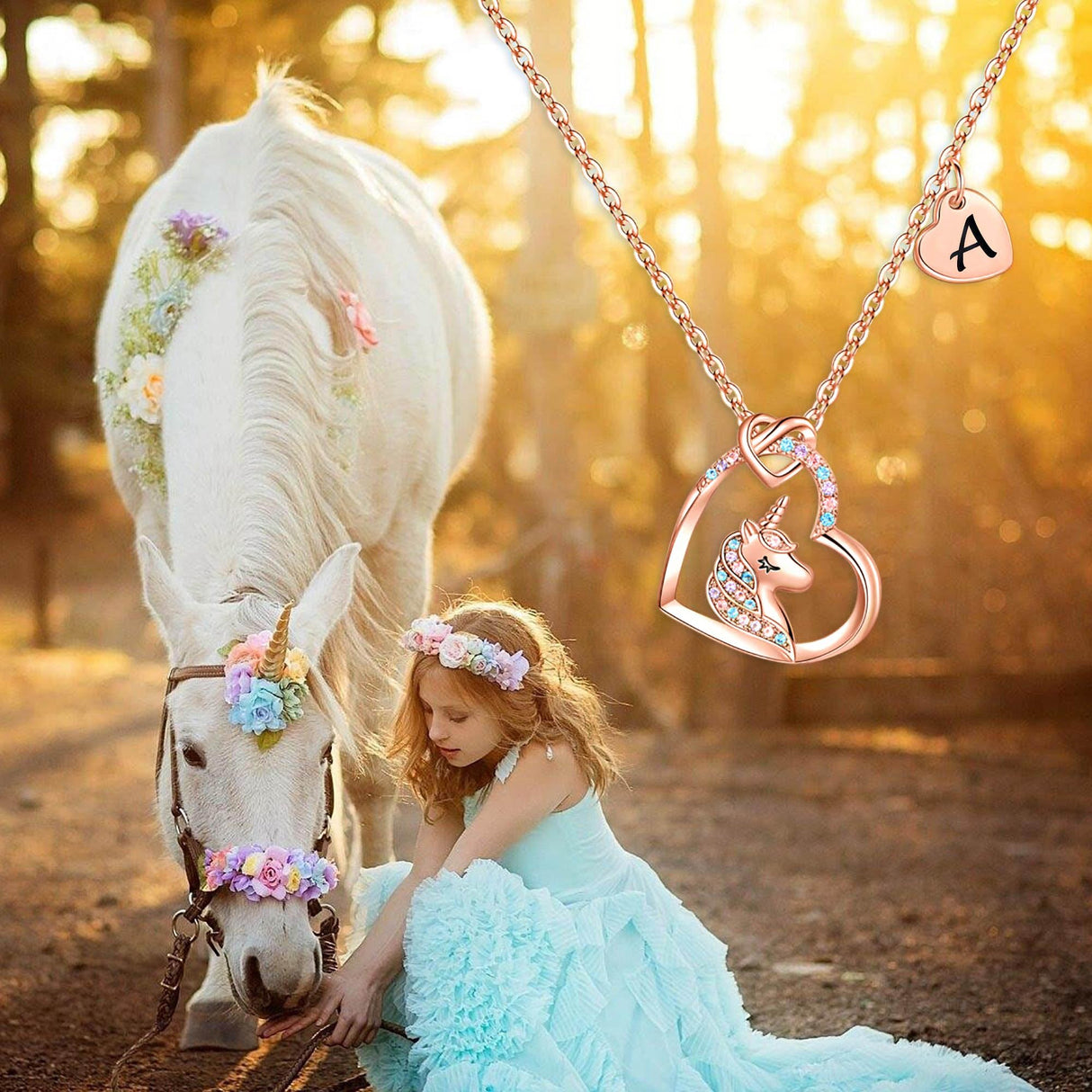 Hidepoo Unicorn Necklace Gifts - Initial A Heart Necklace Unicorn Jewelry