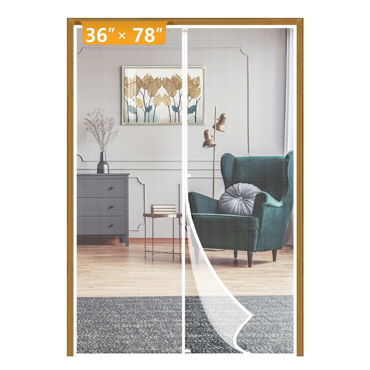 Yotache White Magnet Screen Door Curtain Fit Doors 36 x 78, Screen Size 38" x 79" Patio Screen Hands Free Entry Great for Pet and Kid