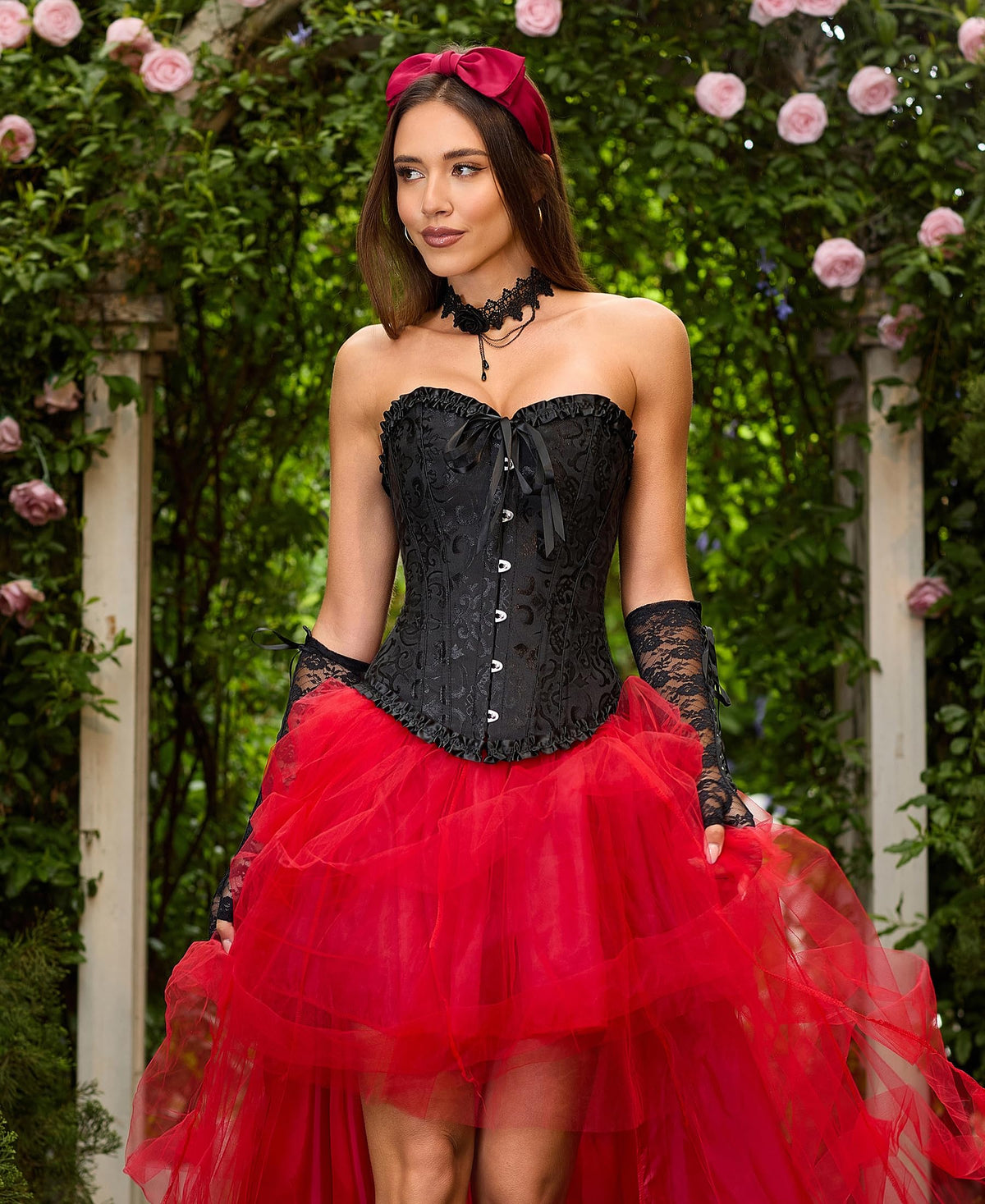 SZIVYSHI 14-Bone Overbust Corset Top - Black - Small