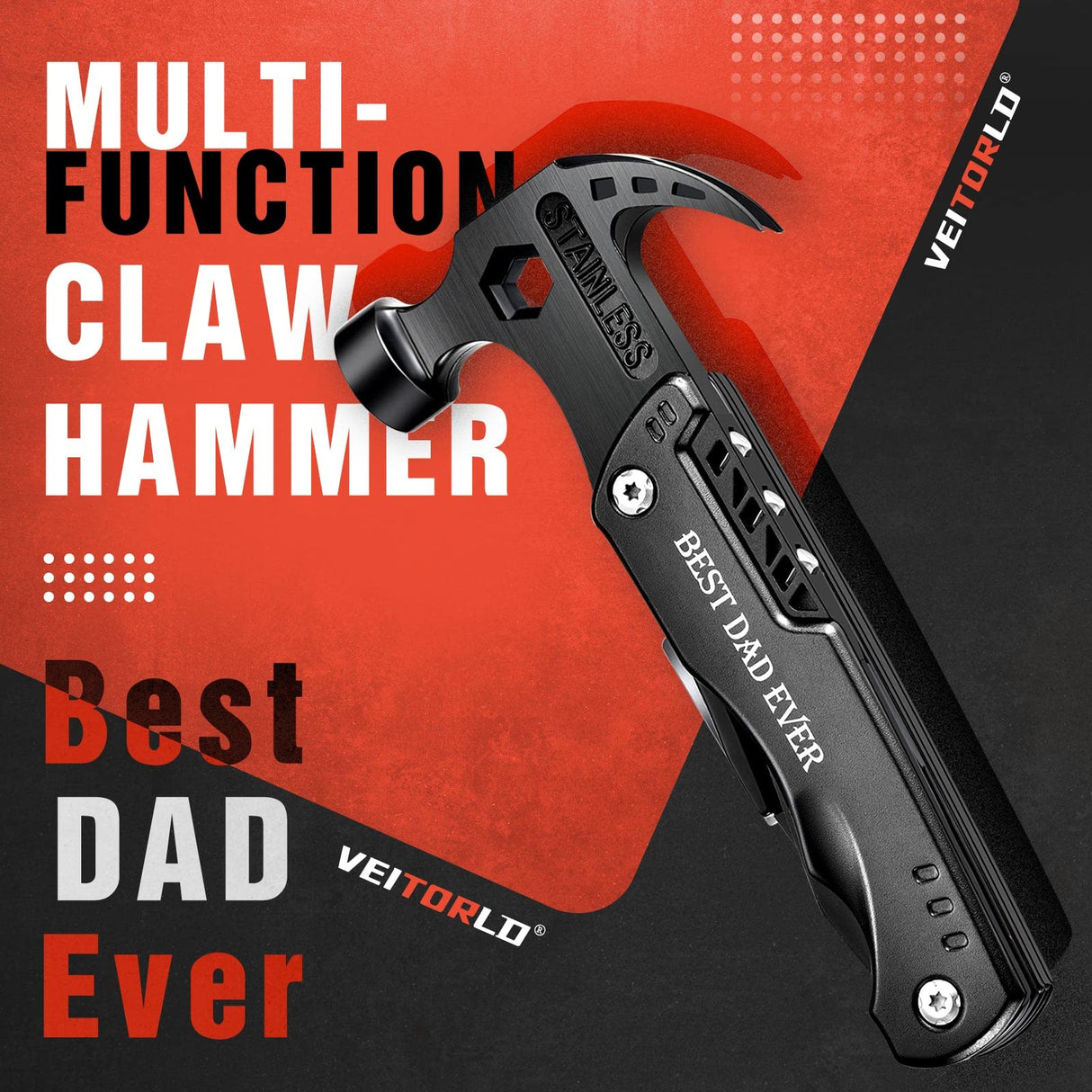 VEITORLD Gifts for Men Dad, Cool Fathers Day Birthday Gifts Ideas for Men Grandpa Papa from Daughter Wife Son, BEST DAD EVER Gift, All in One Survival Tools Hammer Multitool, Camping Hunting Presents