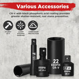 EGOFIX 3/8" Drive Impact Socket Set, 50 Piece Standard SAE (5/16 to 3/4 inch) and Metric (8-22mm) 6 Point, with Adjustable Ratchet Handle, Extension Bars, Impact Universal Joint, Adapter, Cr-V Steel