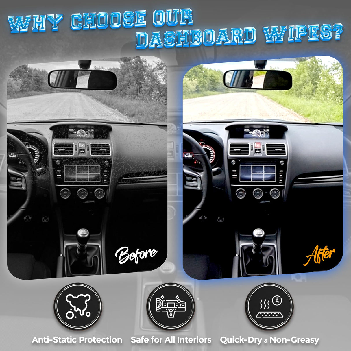 MAX MANUFACTURING Car Wash Wipes with Refreshing Lemon Scent, Pack of 100 Individually Wrapped Wipes, Dashboard Car Accessories Travel Essentials