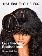 Black Curly Wigs With Bangs for Black Women Human Hair Fix Premium Fiber Long Black Wig for Daily