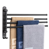 NearMoon Swivel Towel Rack, 13.8" Thicken 304 Stainless Steel 4-Arm Towel Bar, Space Saving Wall Mounted Towel Holder with Hook, Rustproof Swing Out Towel Hanger for Bathroom, Kitchen (Matte Black)