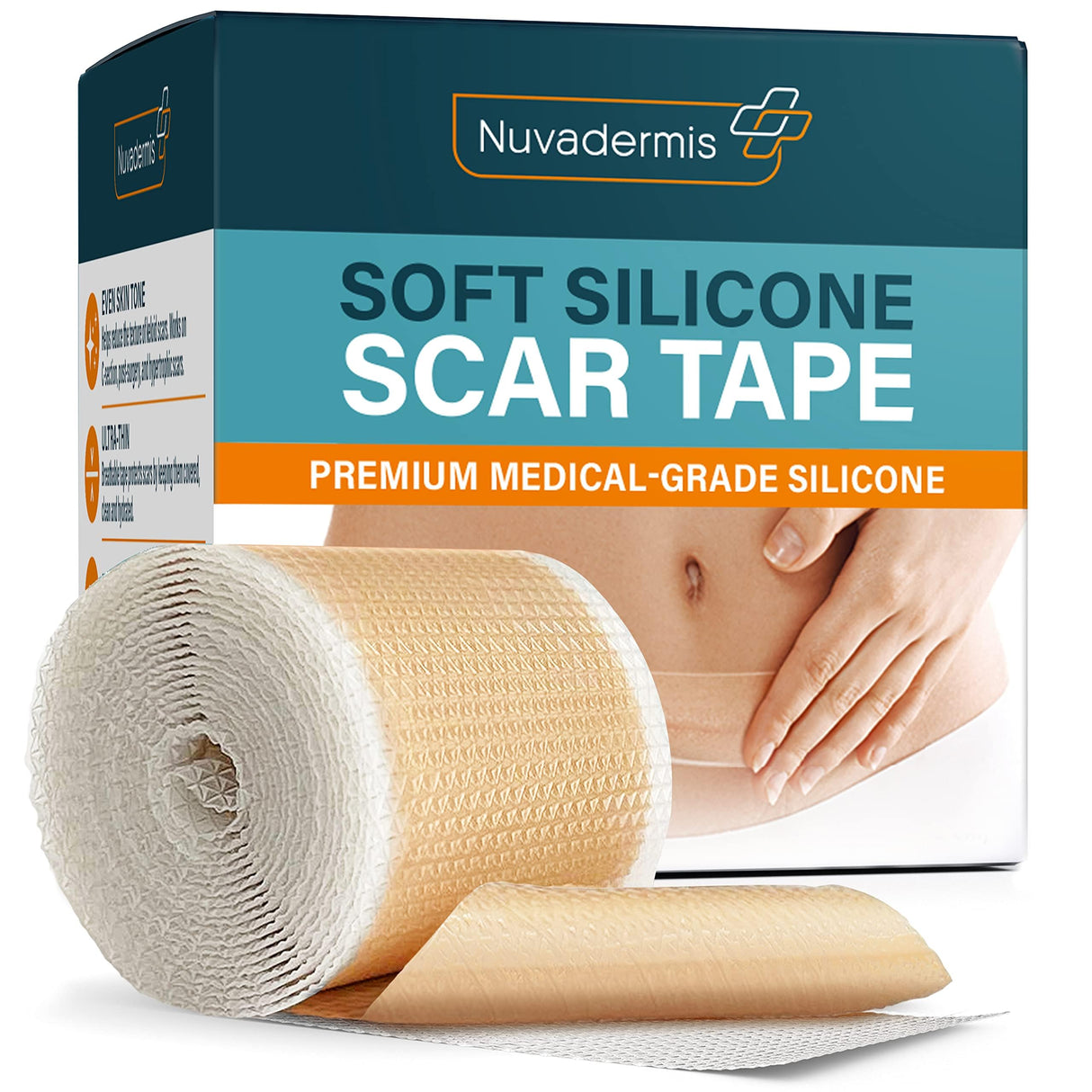 NUVADERMIS Silicone Scar Tape for Surgical Scars - 120" x 1.5" Roll - Medical Grade Scar Tape for Wrinkles, Surgical Scars, Keloid Scars, and Hypertrophic Scars - Reusable Scar Sheets Roll - 1 Pack
