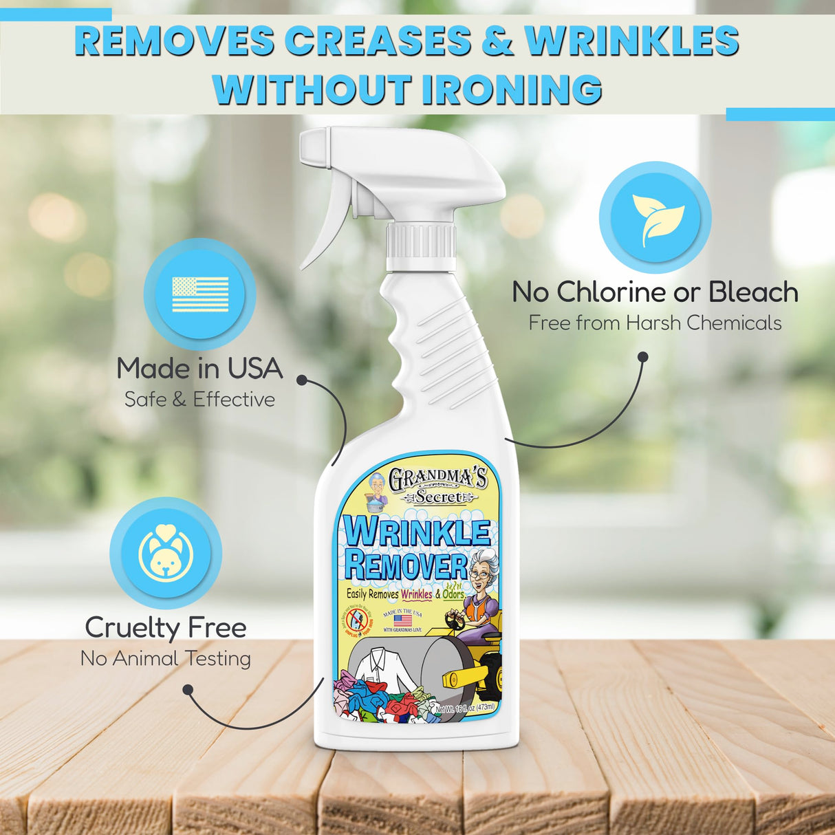 Grandma's Secret Wrinkle Remover Spray - Easily Removes Wrinkles & Odors - Wrinkle Release, Fabric Refresher Spray, Chlorine, Bleach and Toxin-Free - 16 Fl Oz (Pack of 2)