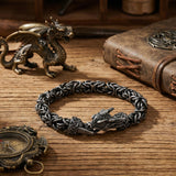 8" Byzantine Black Stainless Steel Norse Vintage Dragon Bracelets for Men