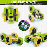 QUNREDA Remote Control Car, RC Car Toys for 6-12 Year Old Boys, Off Road RC Stunt Car 4WD 360° Rotating Remote Control Car for Kids, Boys Girls Gifts for Birthday, Christmas Yellow&Green
