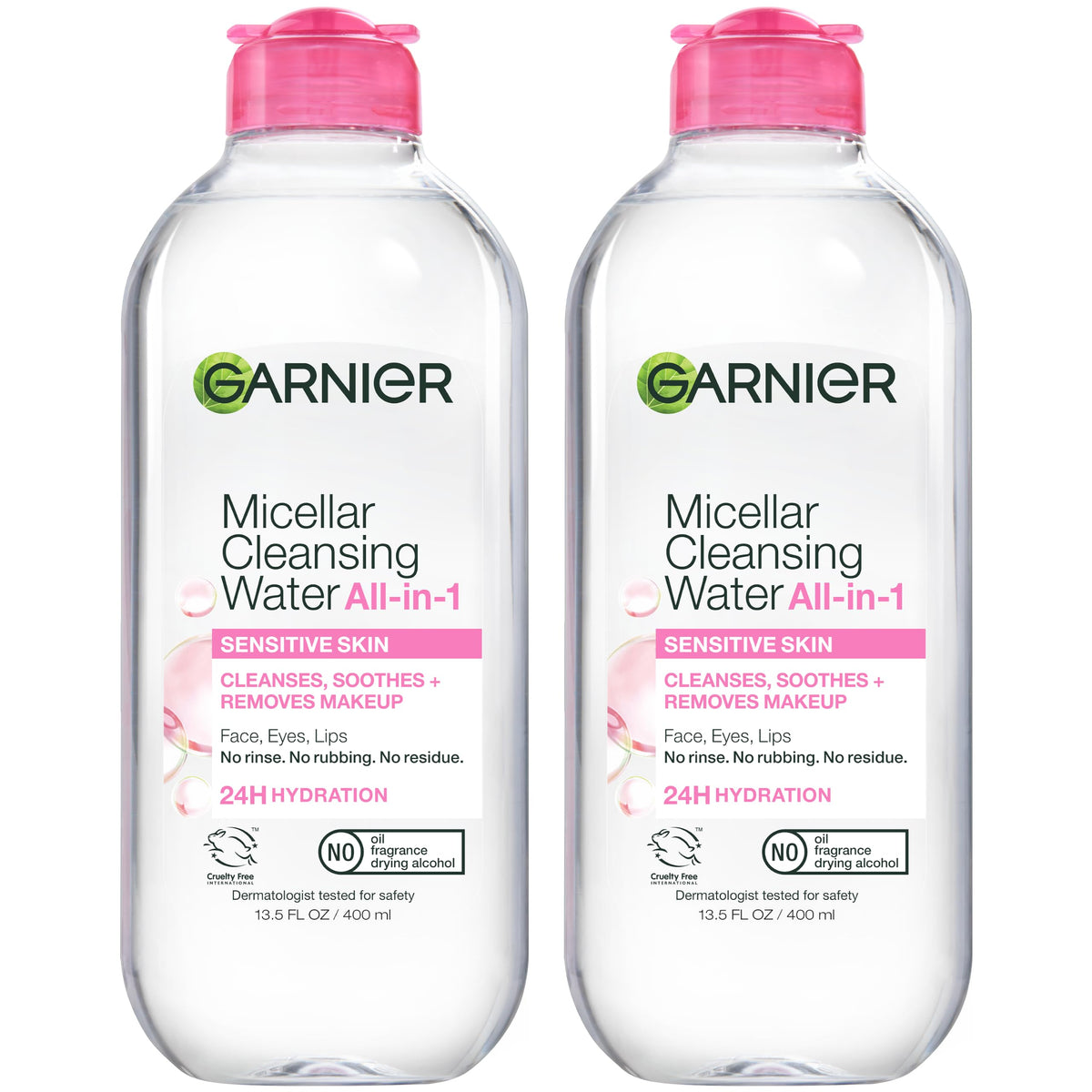 Garnier Micellar Water, Hydrating Facial Cleanser & Makeup Remover, Suitable for Sensitive Skin, Vegan, Cruelty Free, 13.5 Fl Oz (400mL), 2 Count