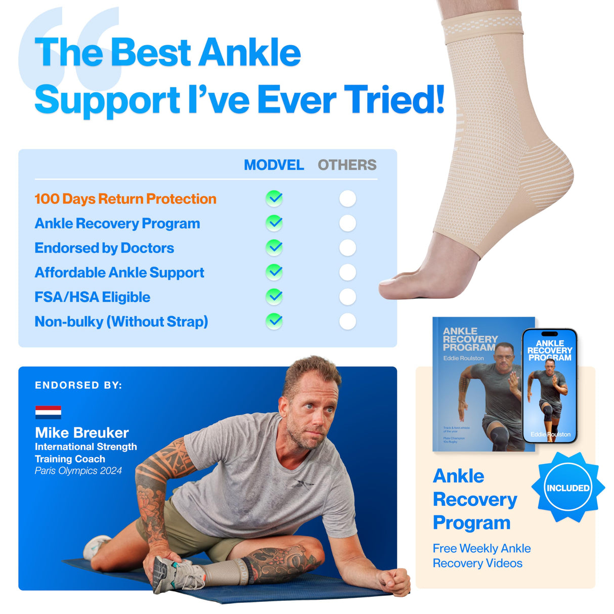Modvel Foot & Ankle Brace Socks for Sprained Ankle Compression Sleeve - Plantar Fasciitis Relief Brace, Foot Support for pain Women & Men - Tendonitis & Arthritis Feet Sleeve, Stabilizing Ankles Wrap