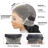 Hidden Strap Drawstring Wig 360 Lace Front Wigs Human Hair Pre Plucked, 200 Density Glueless Body Wave Frontal 360 Human Hair Full Lace Human Hair Wigs, HD Lace Front Wigs16 Inch