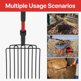 COSITA Pitch Fork for Garden, Wide Pitchfork with 10 Metal Tines, Heavy Duty Garden Fork with Fiberglass Handle 44-Inches, Chicken Coop Pitchforks for Manure, Mulching, Composting, Red