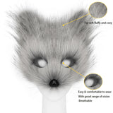 Adolala Faux Fur Fox Tail Cat Wolf Set Plush Mask Fluffy Paw Gloves Halloween Christmas Party for Women