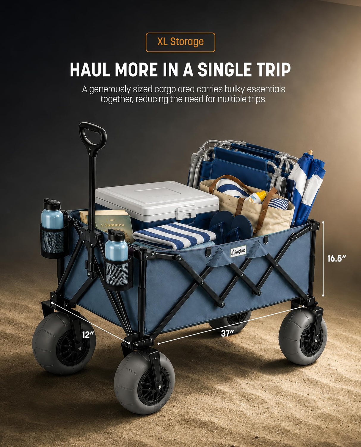 Rangland Beach Wagon with Big Wheels for Sand - All Terrain Steel Frame Utility Cart with 9" Pneumatic Tires, Collapsible Folding Design (Sand Warrior RX800)