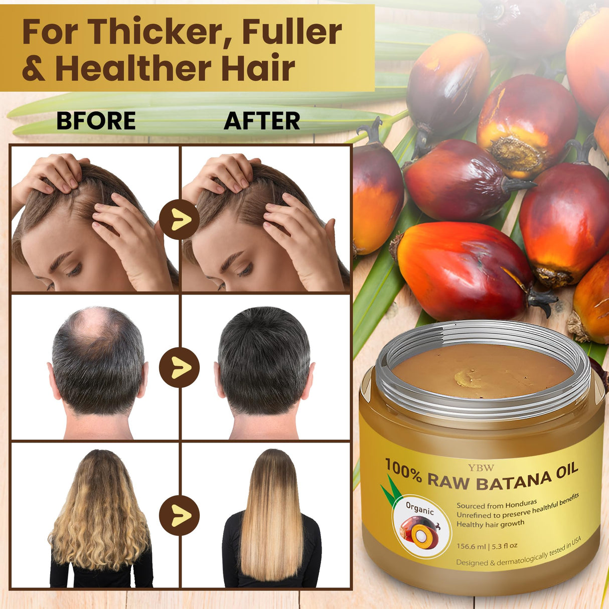 Raw Batana Oil for Hair Growth by Dr. Sebi Organic Raw Honduras Oil - 100% Pure & Natural Botana Paste for Thicker, Stronger Hair for Men and Women