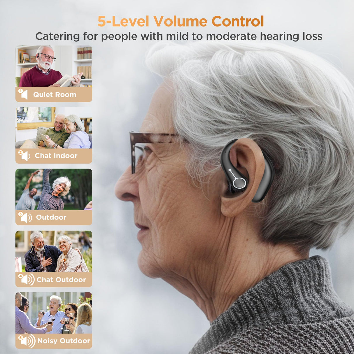 Hearing Aids, Hearing Aids for Seniors with Bluetooth, Rechargeable Hearing Aid with APP for People with Hearing Loss, 5 Levels of Volume Automatic Noise Cancellation, Clear Sound and Easy to Use