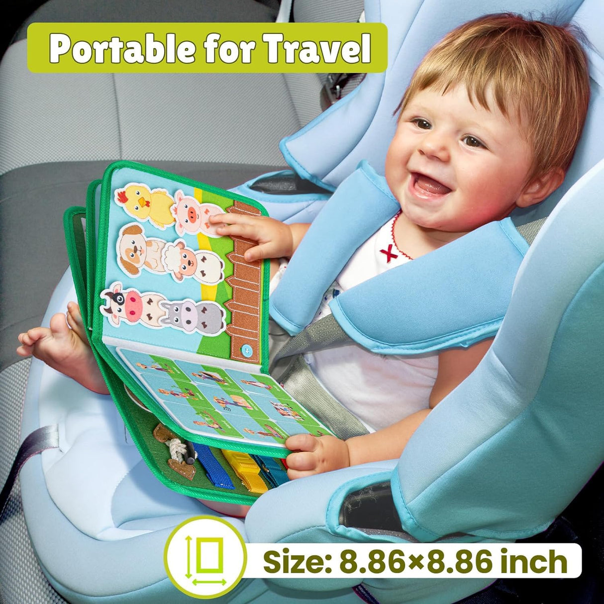 Quanquer Toddler Busy Board Montessori Toys for 1 2 3 4 Year Old - Farm Busy Book Educational Learning Sensory Toy for Boys Girls - Christmas Birthday Gifts for Toddlers Travel Toys for Airplane Car