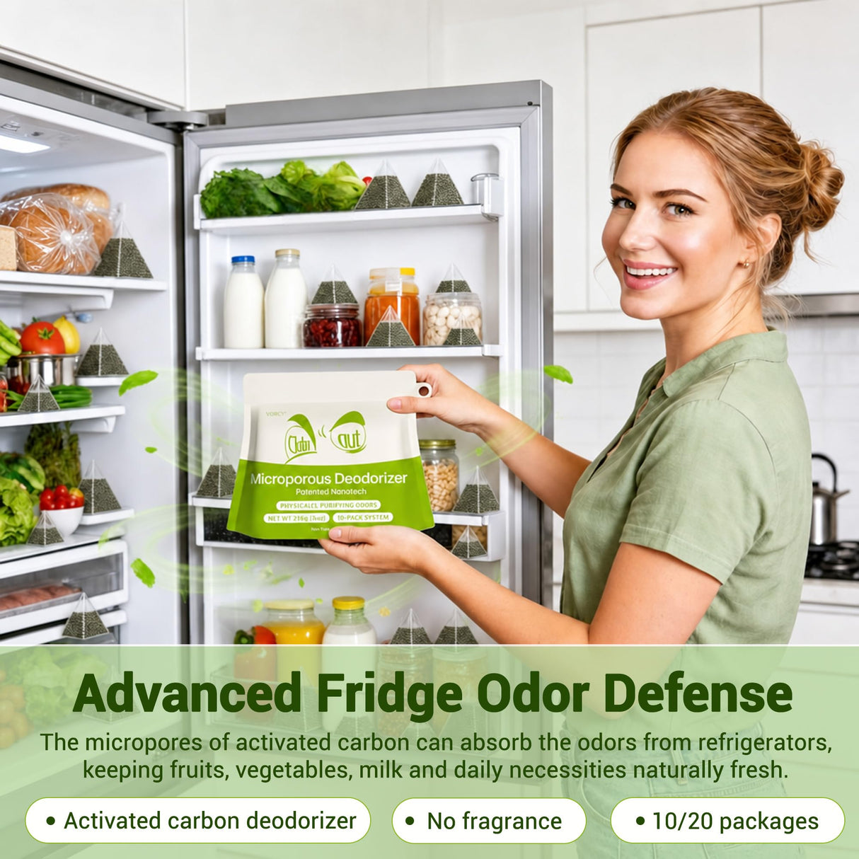 Refrigerator Deodorizer, Activated Carbon Odor Absorber, Fridge, 10 Packs
