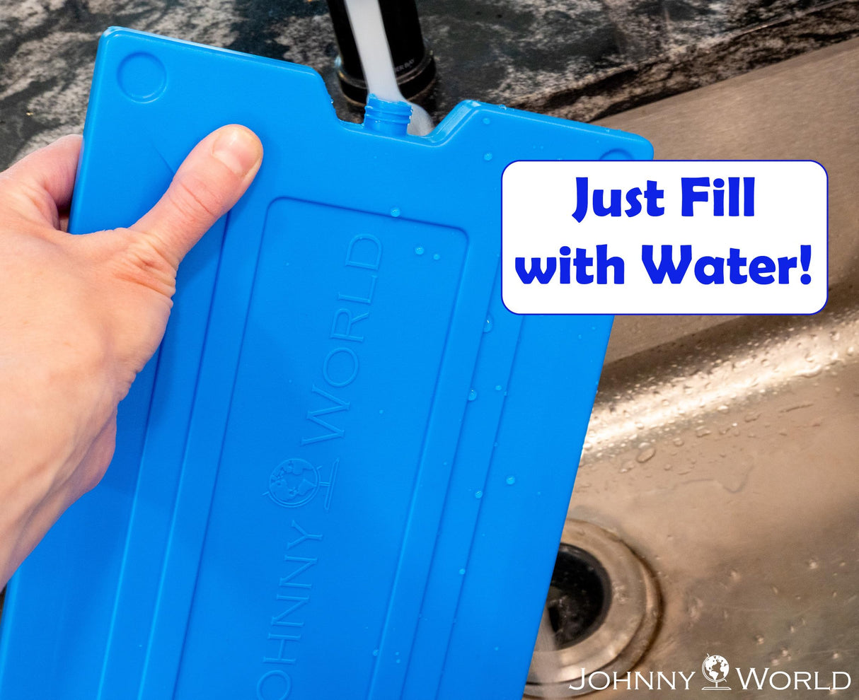 Johnny World Nice & Cold - Large Slim Ice Pack 12" x 8" – Reusable Freezer Pack for Coolers, Lunch Boxes, Camping, Beach, and Travel – Fill with Water, Freeze, and Reuse – Long-Lasting Cold